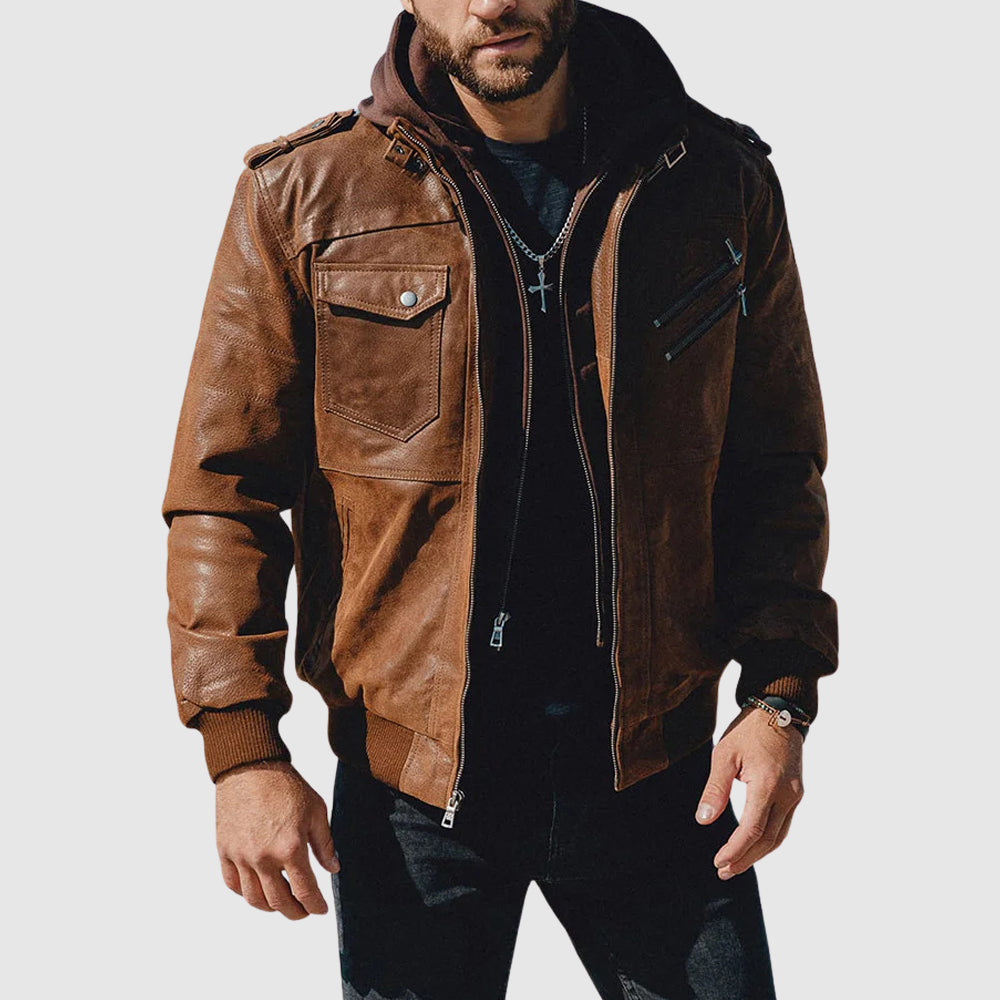 Dakar Men’s Hooded Leather Jacket – Genuine Leather Jacket