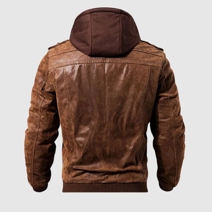 Dakar Men’s Hooded Leather Jacket – Genuine Leather Jacket