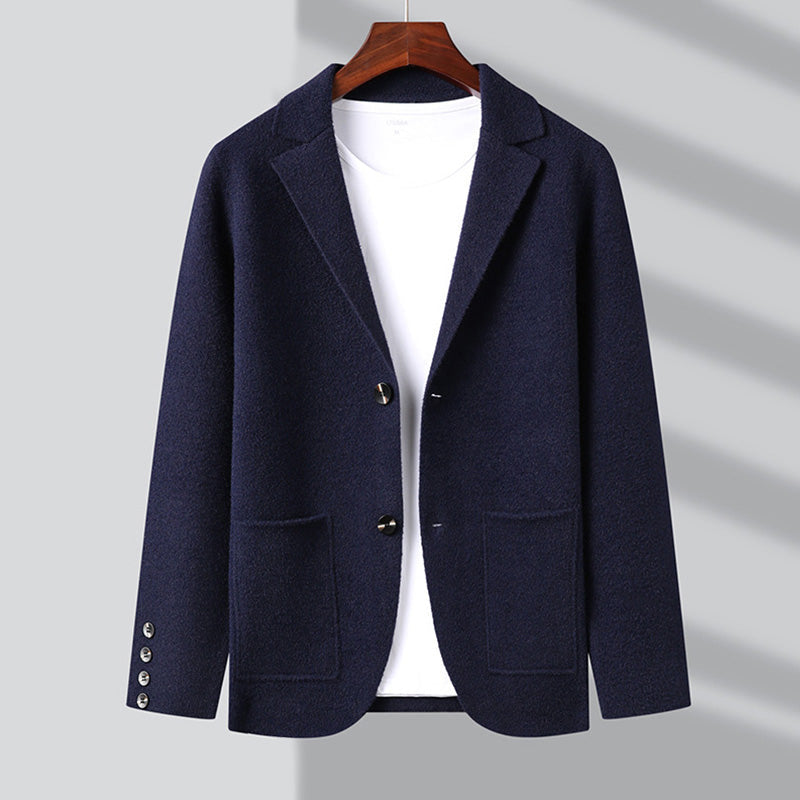 Dominic Men’s Cardigan Sweater – Knit Blend with Turn-Down Collar & Button Closure