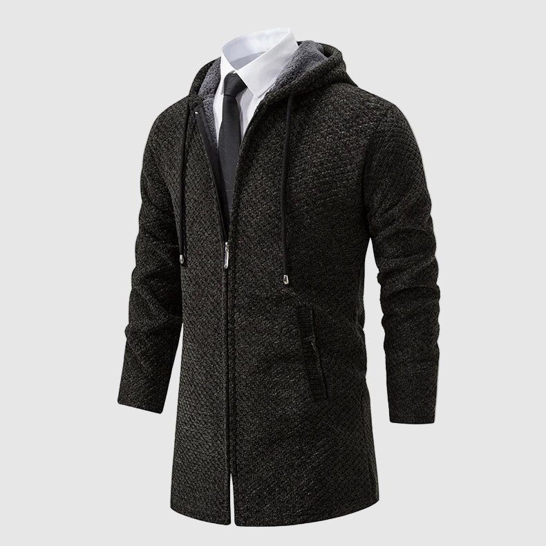 Lovito Men’s Hooded Jacket – Textured Knit Coat with Relaxed Fit