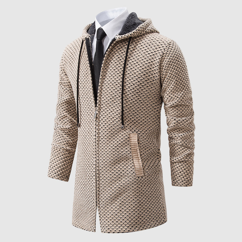Lovito Men’s Hooded Jacket – Textured Knit Coat with Relaxed Fit