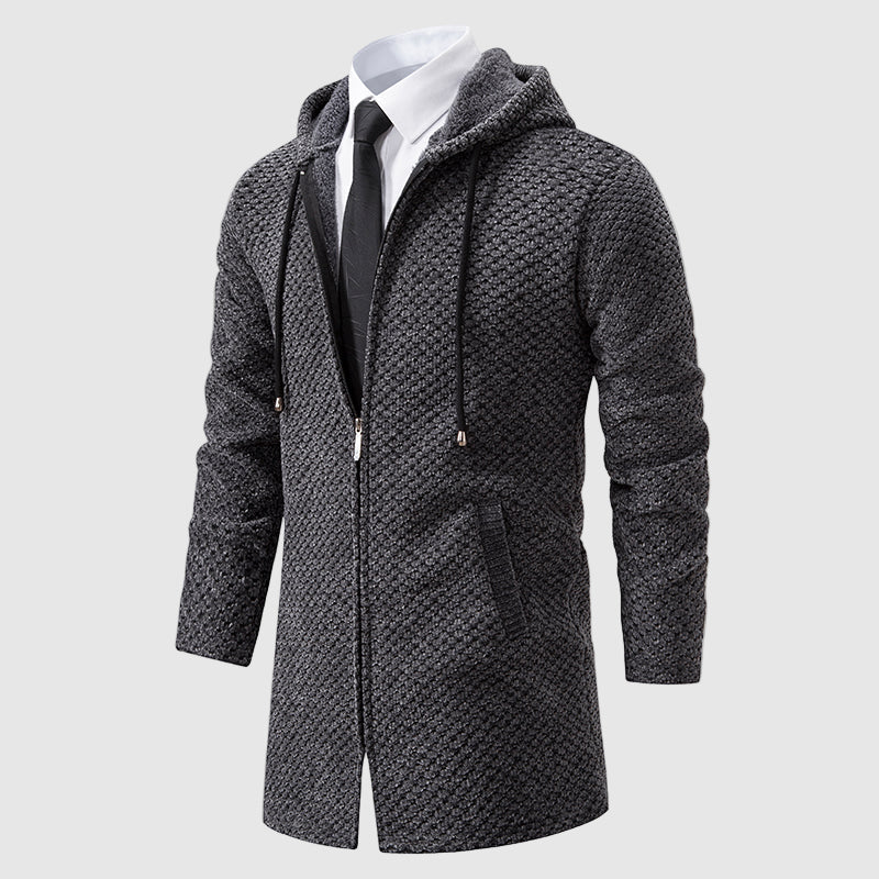 Lovito Men’s Hooded Jacket – Textured Knit Coat with Relaxed Fit