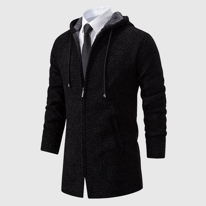 Lovito Men’s Hooded Jacket – Textured Knit Coat with Relaxed Fit