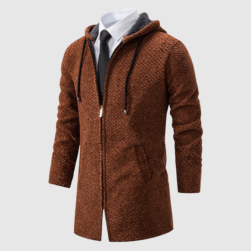 Lovito Men’s Hooded Jacket – Textured Knit Coat with Relaxed Fit