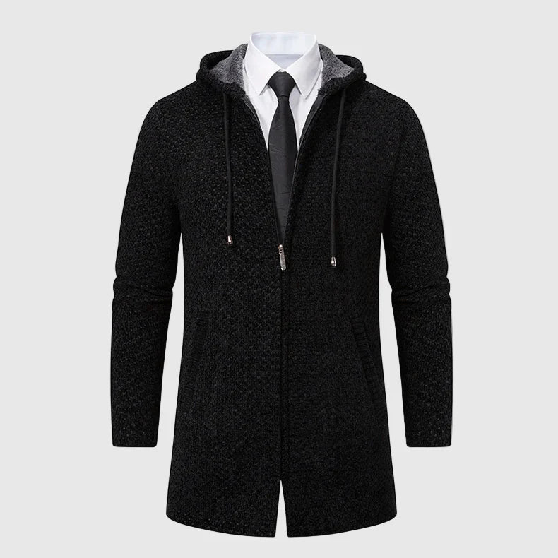 Lovito Men’s Hooded Jacket – Textured Knit Coat with Relaxed Fit