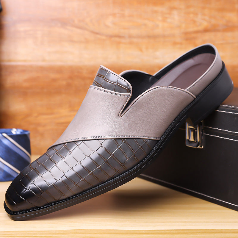 Fabrizio Men’s Leather Mules – Croc-Embossed Slip-On Shoes