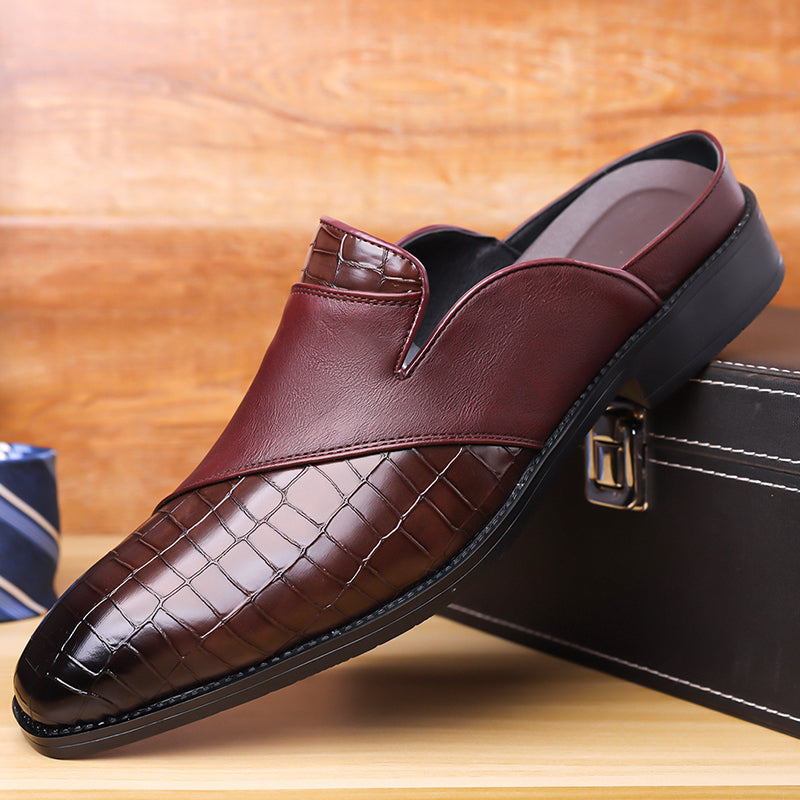Fabrizio Men’s Leather Mules – Croc-Embossed Slip-On Shoes
