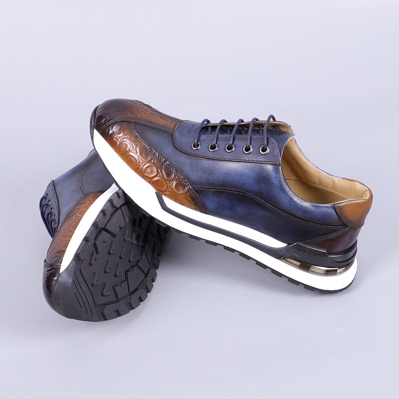 Louis Croc Embossed Leather Trainers – Genuine Cowhide Casual Shoes