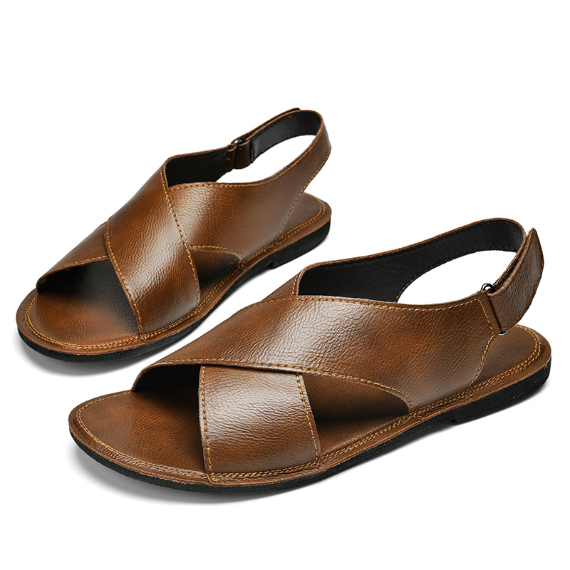 Gerard Genuine Leather Cross Wrap Sandals – Cushioned Casual Summer Footwear