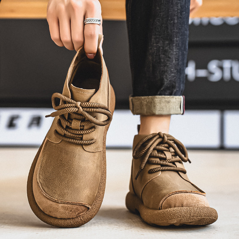 Larry Men’s Leather Boots –  Lace-Up Rugged Rope Laces & Vintage Finish