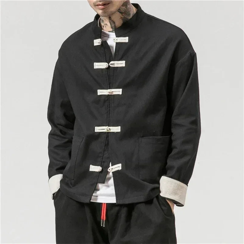 Kai Men’s Cotton Jacket – Lightweight Knot-Button Street Jacket