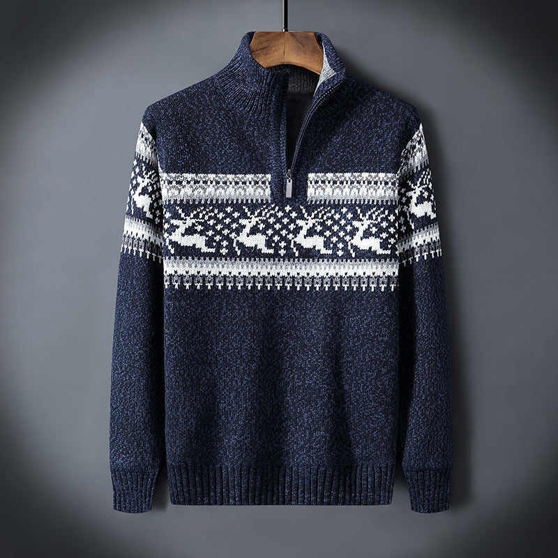 Dilan Men’s Christmas Sweater – Wool Knit Quarter-Zip Jumper