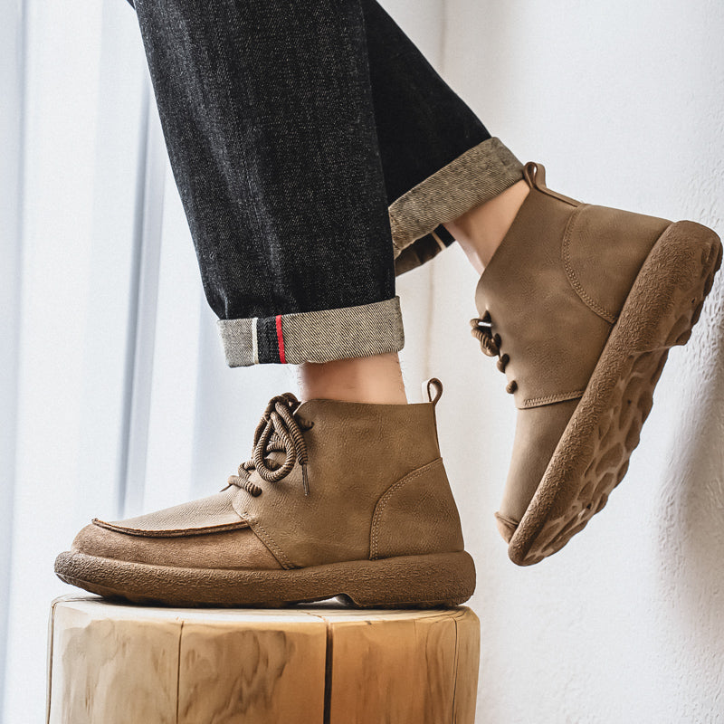 Larry Men’s Leather Boots –  Lace-Up Rugged Rope Laces & Vintage Finish