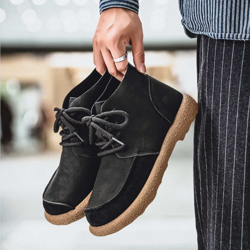 Larry Men’s Leather Boots –  Lace-Up Rugged Rope Laces & Vintage Finish