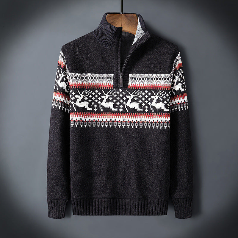 Dilan Men’s Christmas Sweater – Wool Knit Quarter-Zip Jumper