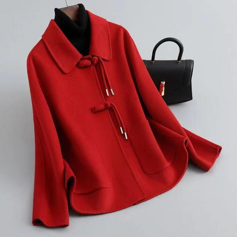 Maribel Women’s Wool Coat – Tailored Wool-Blend Coat with Knotted Button Detail