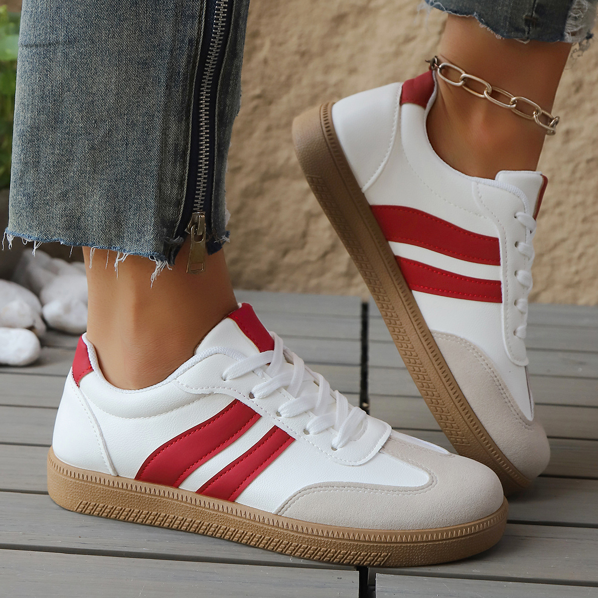 Donatella Leather Vintage Sneakers – Cushioned Suede Lightweight Casual Shoes