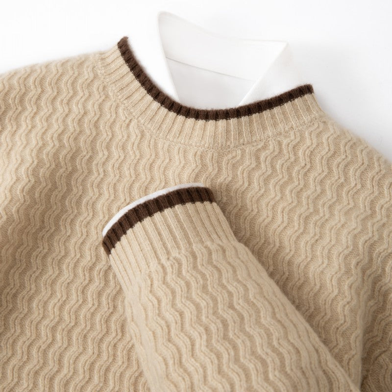 Leandro Men’s Sweater – Pure Merino Wool Knit with Wave Texture