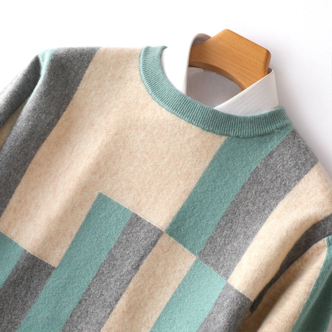 Ravine Men’s Wool Sweater – Colourblock Crewneck Sweater