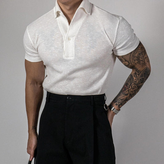 Thoren Men’s Polo Shirt – Ribbed Knit Design with Slim Tapered Fit
