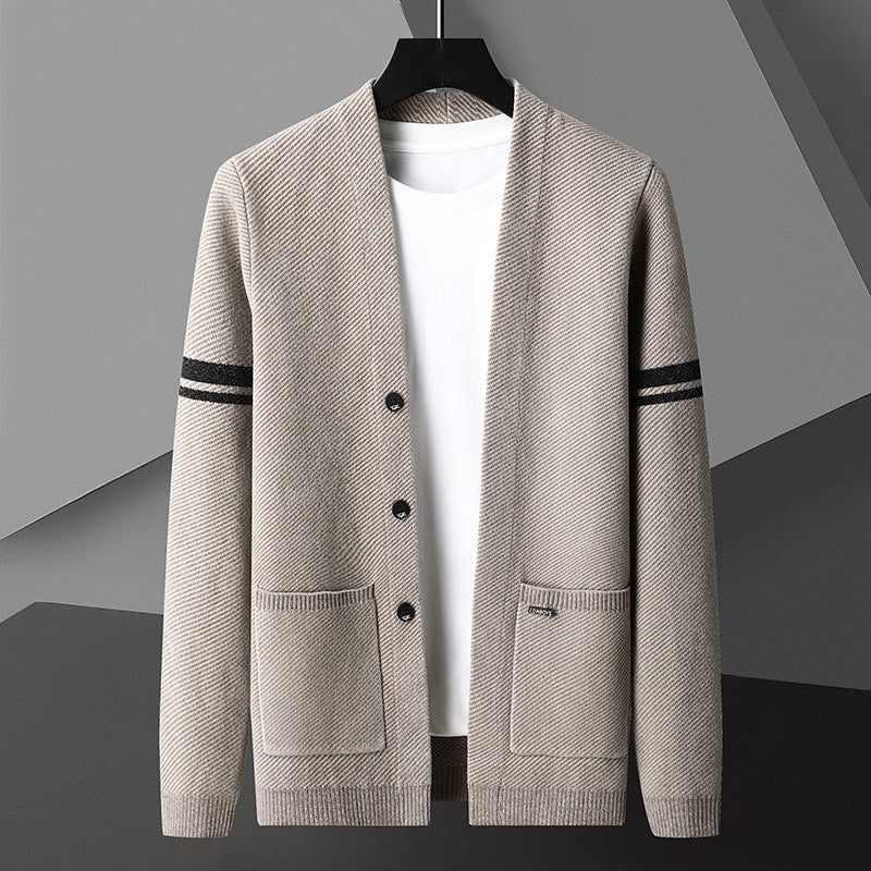 Brooklyn Men’s Knit Cardigan – Button-Up Sweater with Stripe Details
