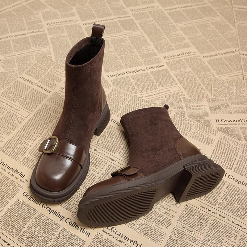 Sheena Women’s Suede Ankle Boots – Leather Trim & Polished Buckle Detail