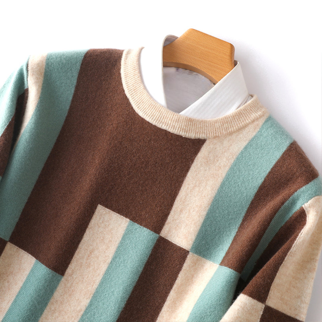 Ravine Men’s Wool Sweater – Colourblock Crewneck Sweater