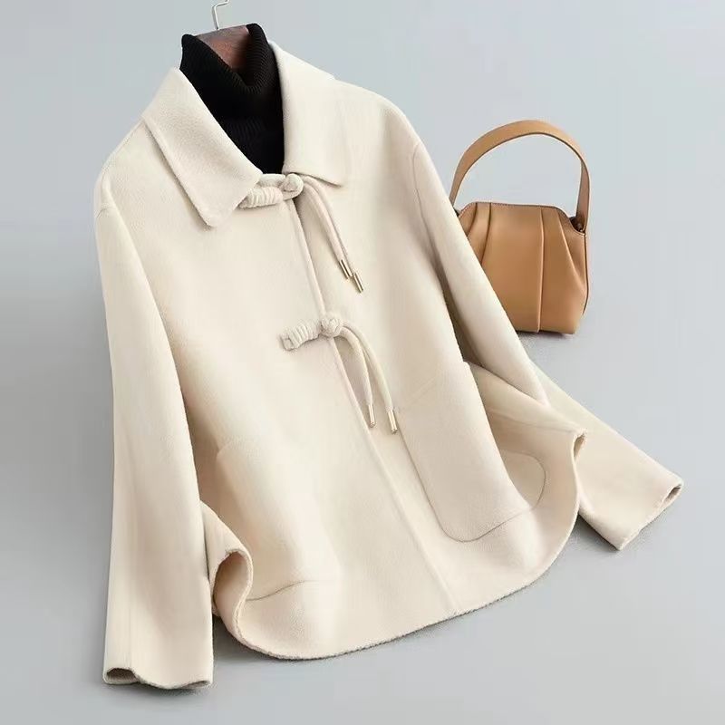 Maribel Women’s Wool Coat – Tailored Wool-Blend Coat with Knotted Button Detail