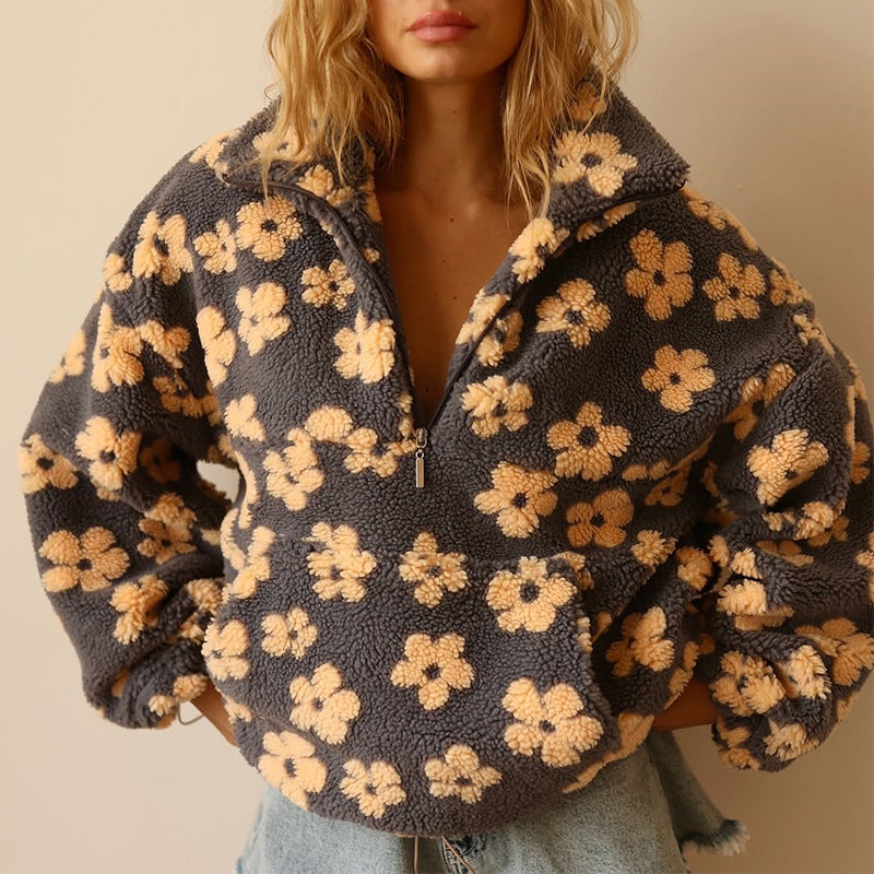 Margarita Women’s Sweater – Plush Fleece Floral Design