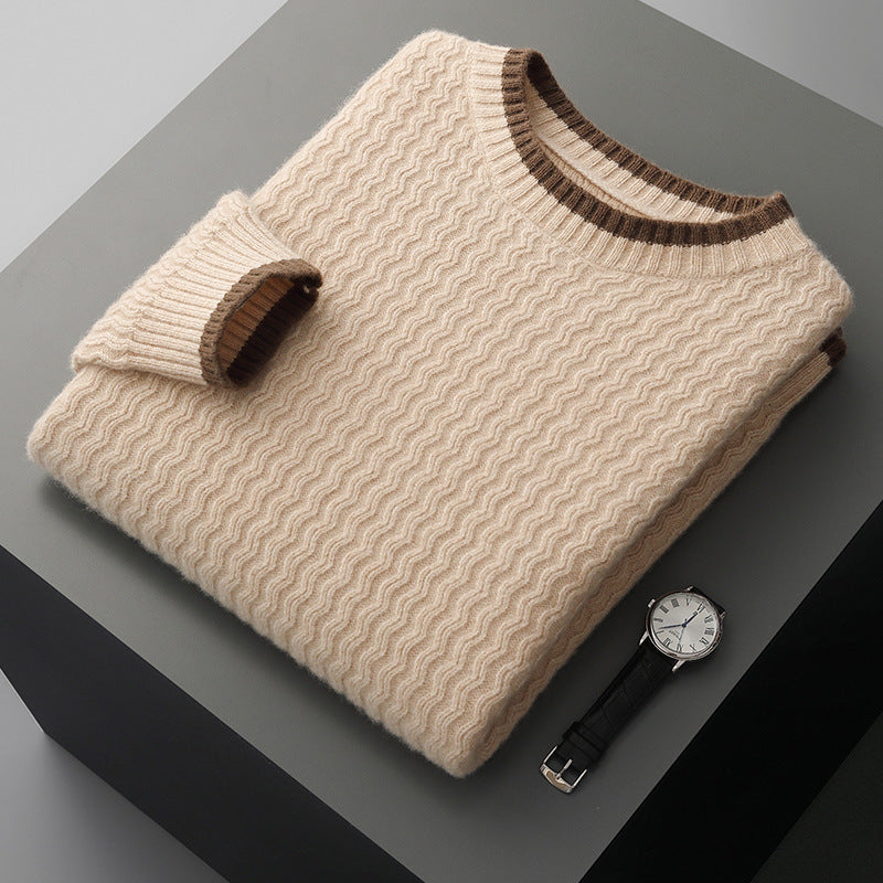 Leandro Men’s Sweater – Pure Merino Wool Knit with Wave Texture