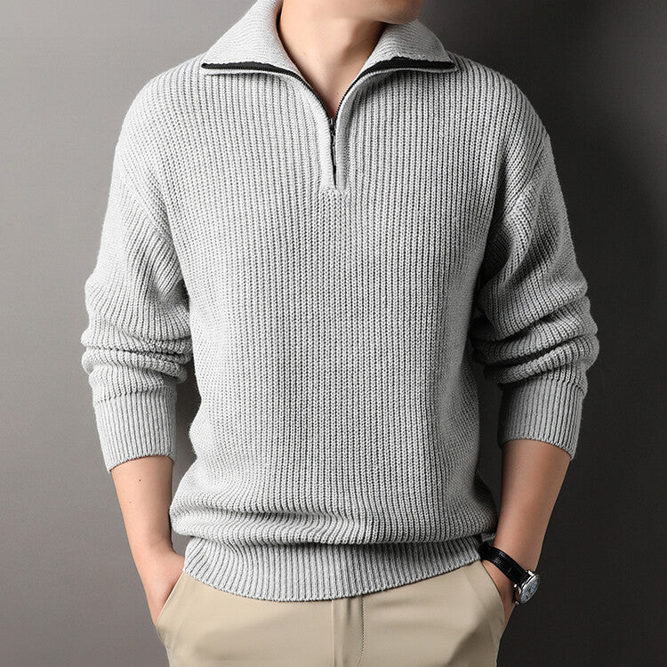 Romeo Men’s Half Zip Sweater – Ribbed Knit Soft Cotton Blend Pullover