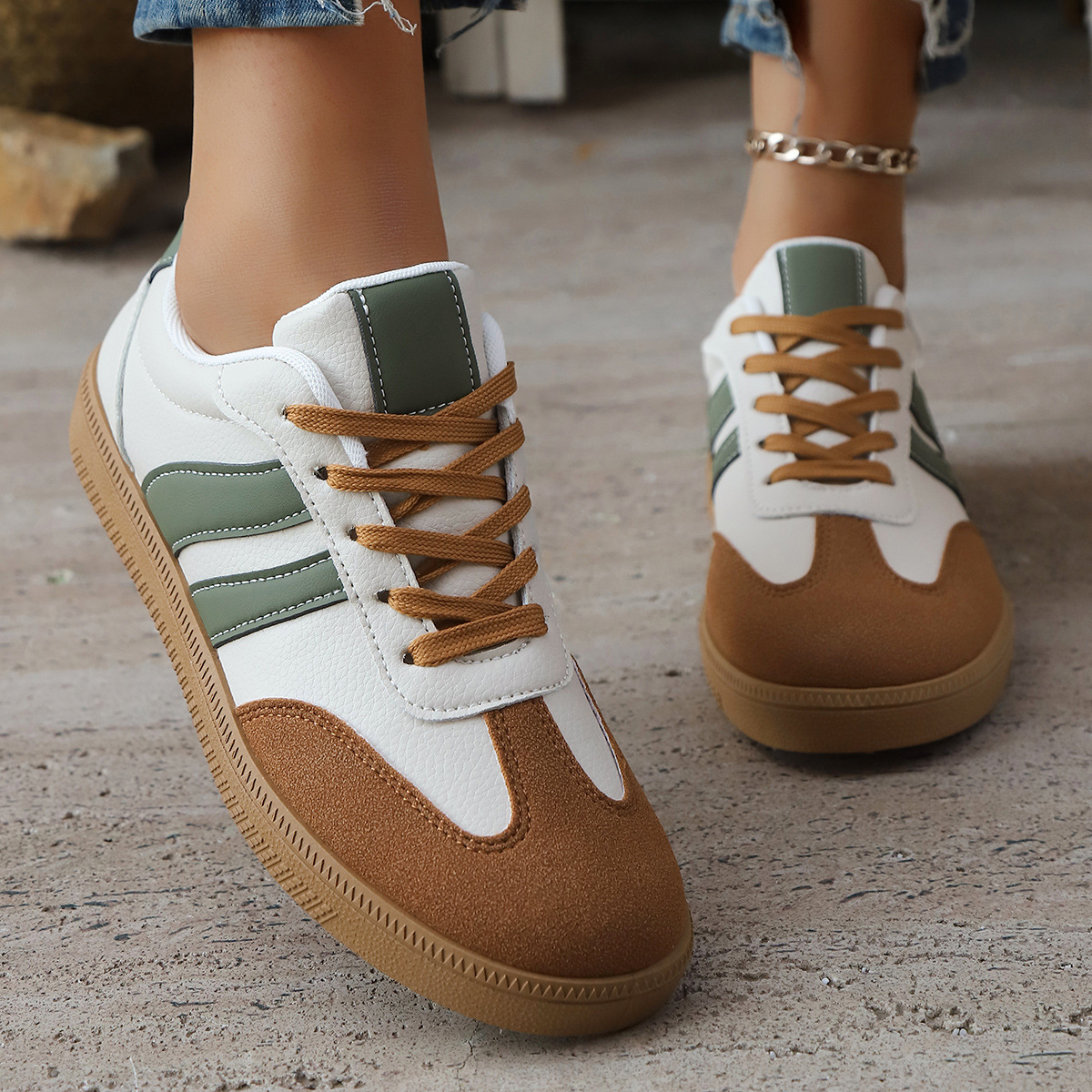 Donatella Leather Vintage Sneakers – Cushioned Suede Lightweight Casual Shoes