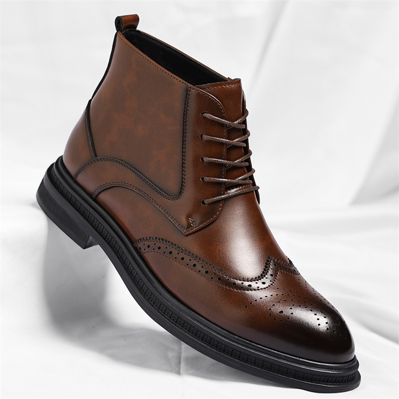 Antonio Men’s Leather Brogue Boots – Genuine Leather with Cushioned Sole