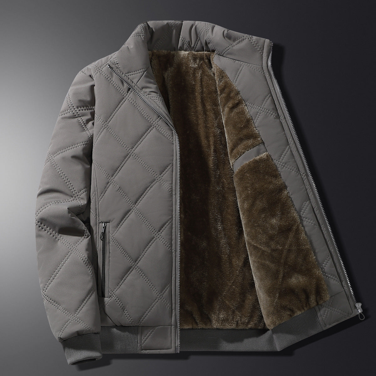 Calder Men’s Quilted Fleece Jacket – Windproof Diamond Pattern Winter Coat