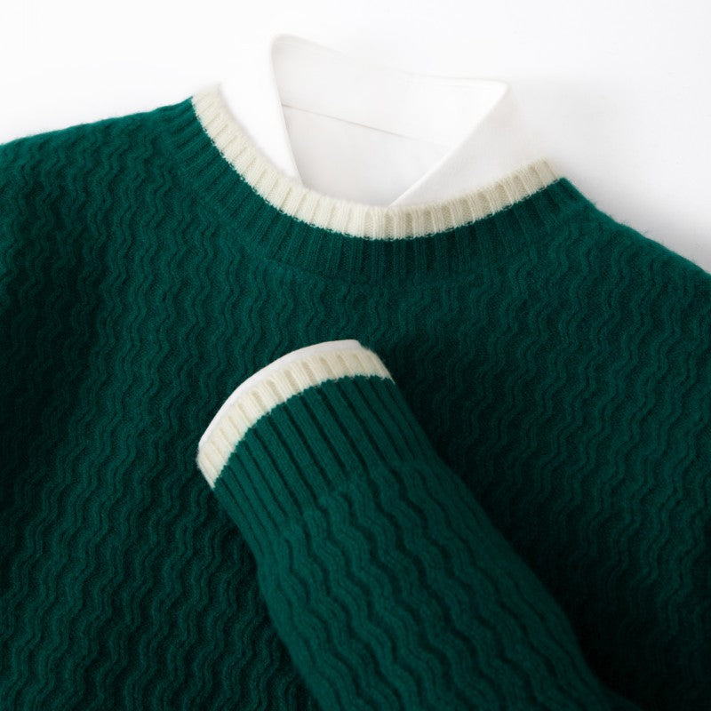 Leandro Men’s Sweater – Pure Merino Wool Knit with Wave Texture