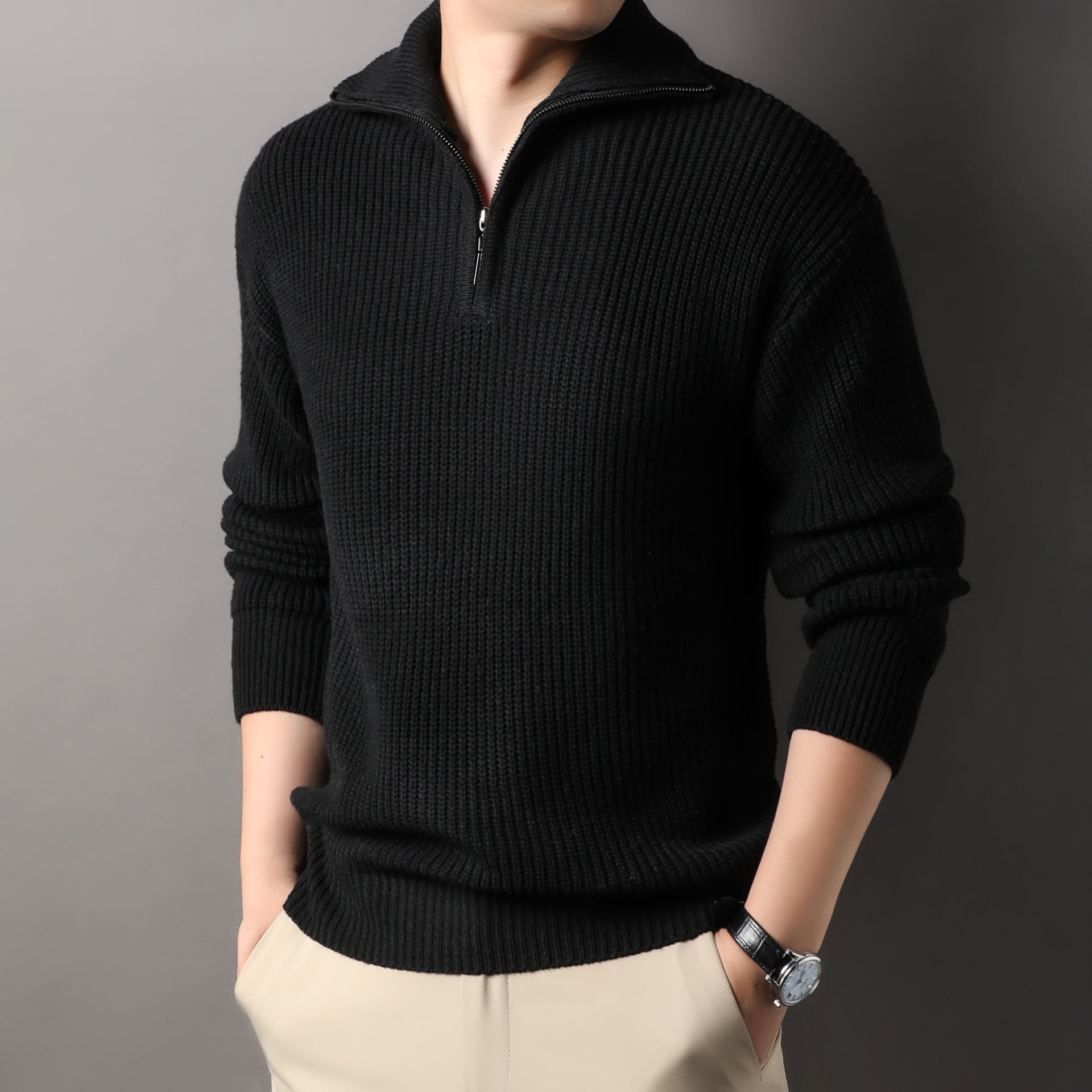 Romeo Men’s Half Zip Sweater – Ribbed Knit Soft Cotton Blend Pullover