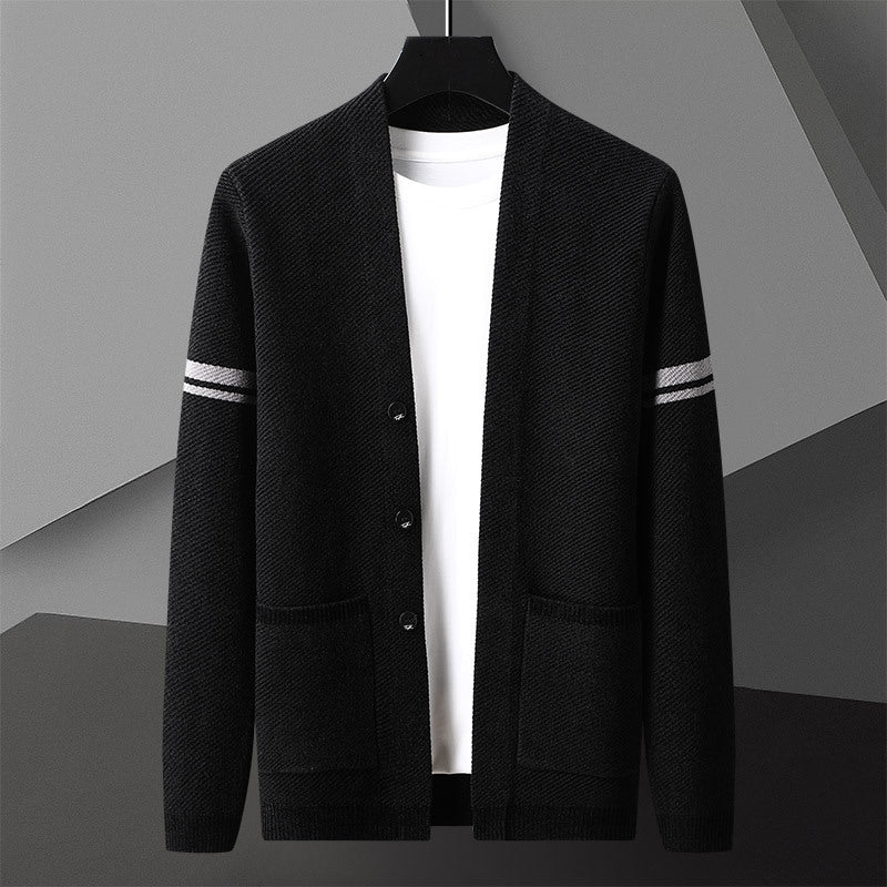 Brooklyn Men’s Knit Cardigan – Button-Up Sweater with Stripe Details