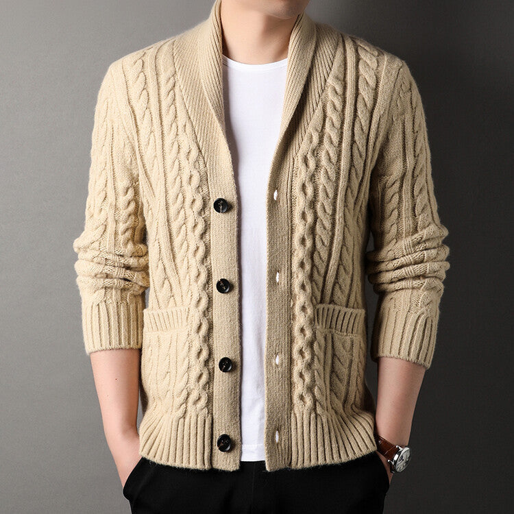 Winston Men’s Cable Knit Cardigan – with Classic Shawl Collar