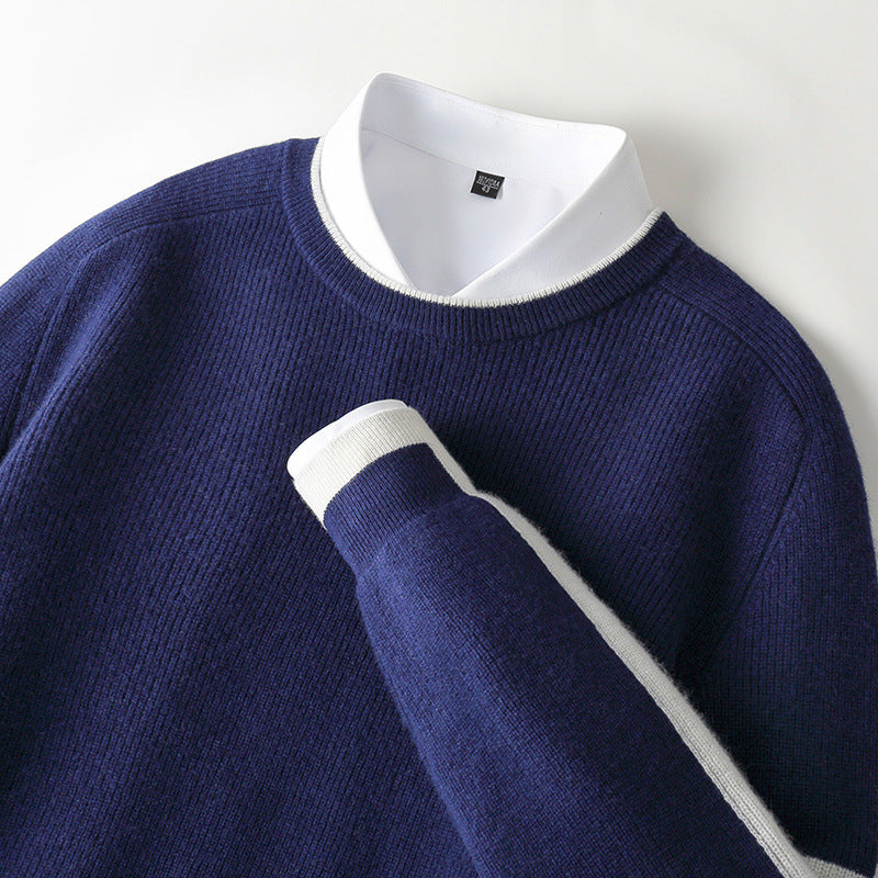 Angus Men’s Knit Sweater – Crewneck Sweater with Contrast Ribbed Trim