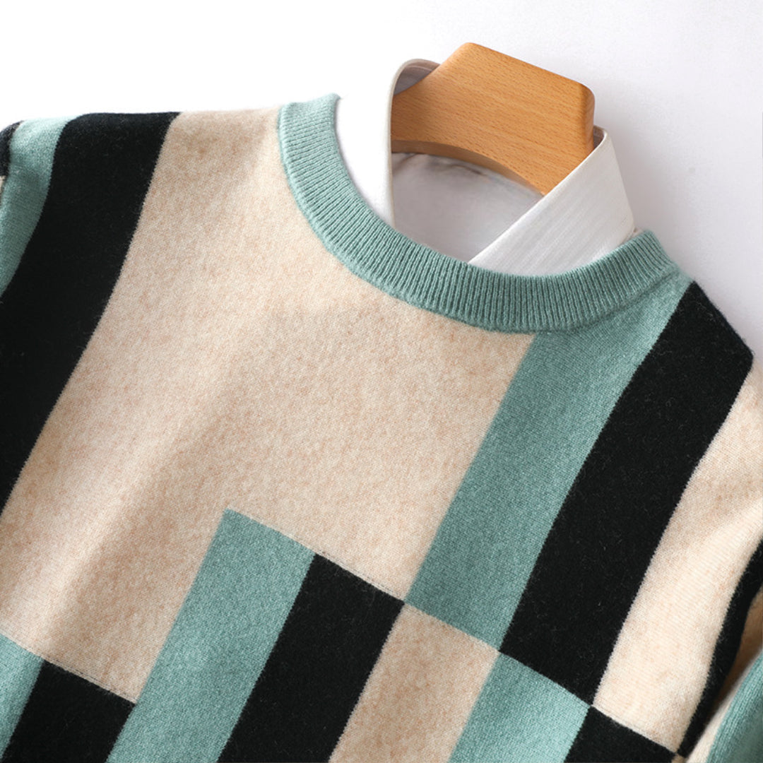 Ravine Men’s Wool Sweater – Colourblock Crewneck Sweater