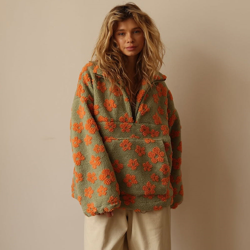 Margarita Women’s Sweater – Plush Fleece Floral Design