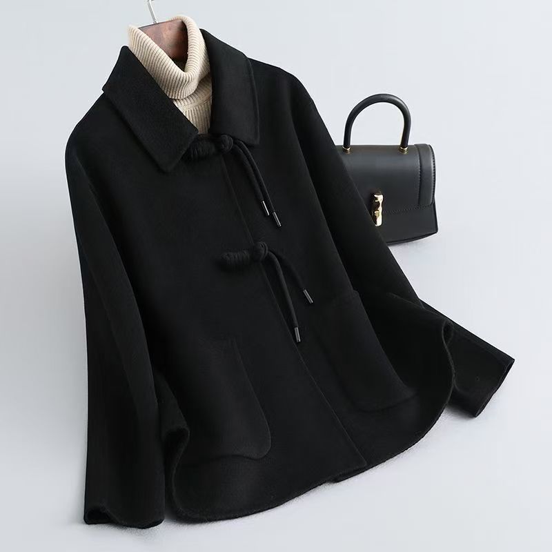 Maribel Women’s Wool Coat – Tailored Wool-Blend Coat with Knotted Button Detail