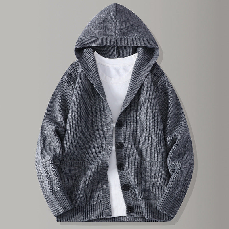 Juliano Men’s Hooded Cardigan – Soft Ribbed Knit Button-Up Cardigan