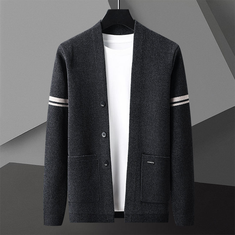 Brooklyn Men’s Knit Cardigan – Button-Up Sweater with Stripe Details