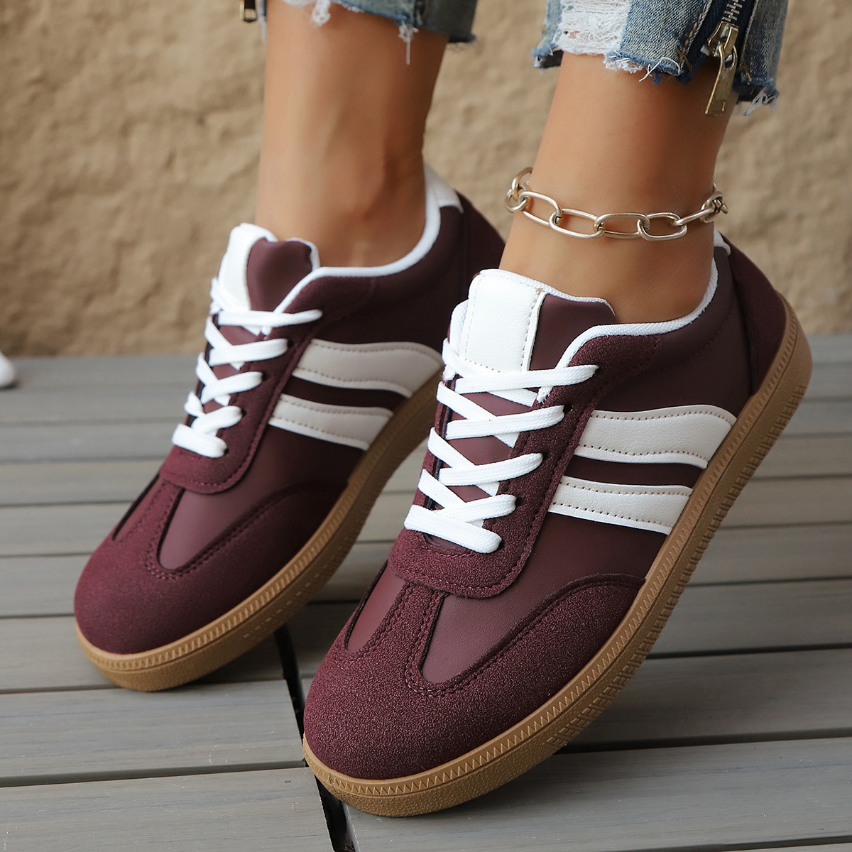 Donatella Leather Vintage Sneakers – Cushioned Suede Lightweight Casual Shoes