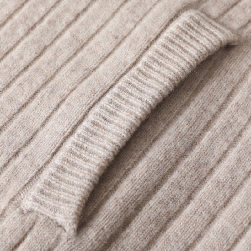 Damien Men’s Cashmere Sweater – Ribbed Zip Pullover with High Collar