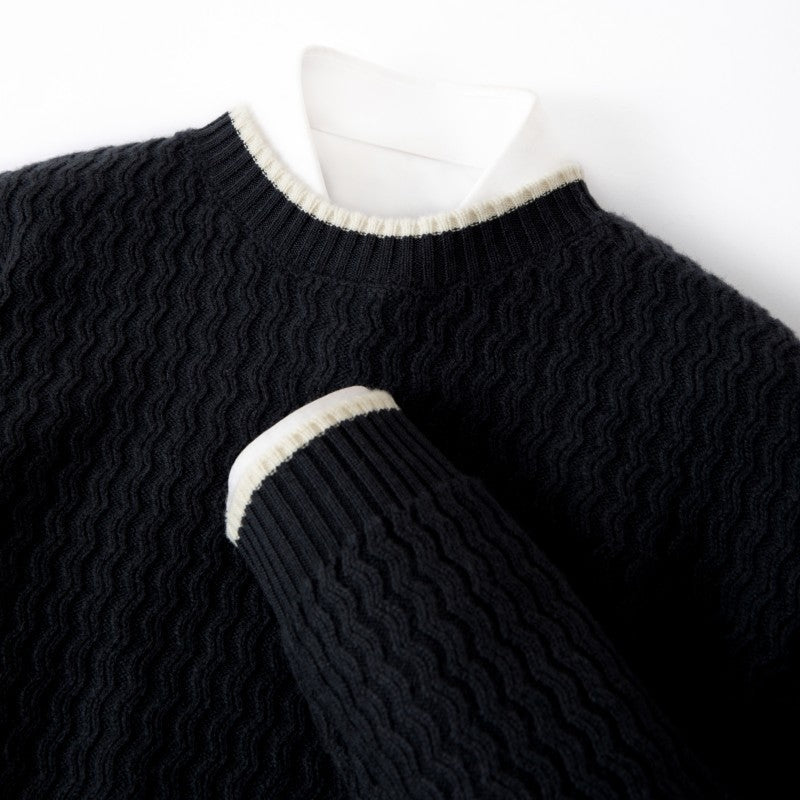 Leandro Men’s Sweater – Pure Merino Wool Knit with Wave Texture