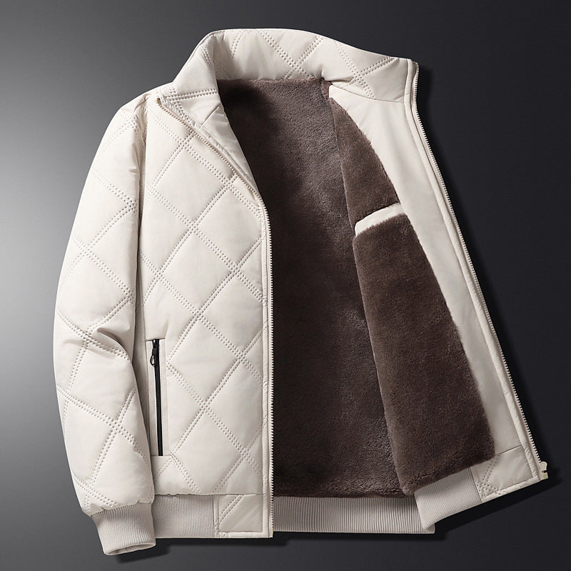 Calder Men’s Quilted Fleece Jacket – Windproof Diamond Pattern Winter Coat