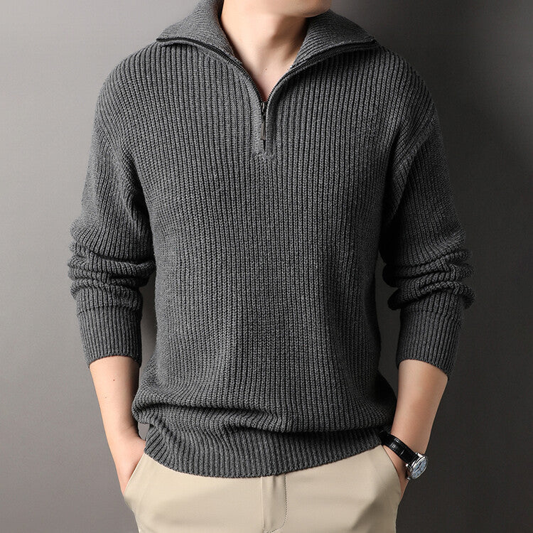 Romeo Men’s Half Zip Sweater – Ribbed Knit Soft Cotton Blend Pullover