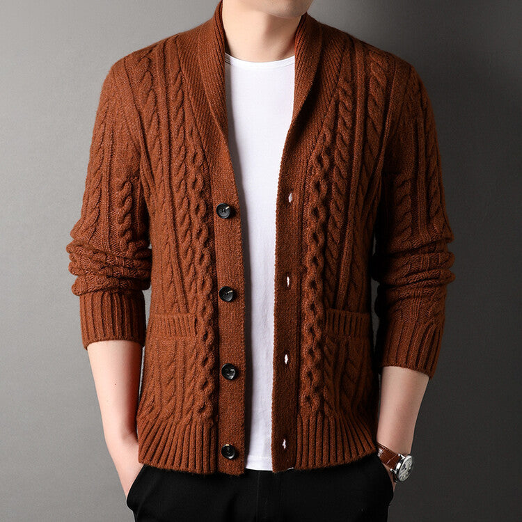Winston Men’s Cable Knit Cardigan – with Classic Shawl Collar